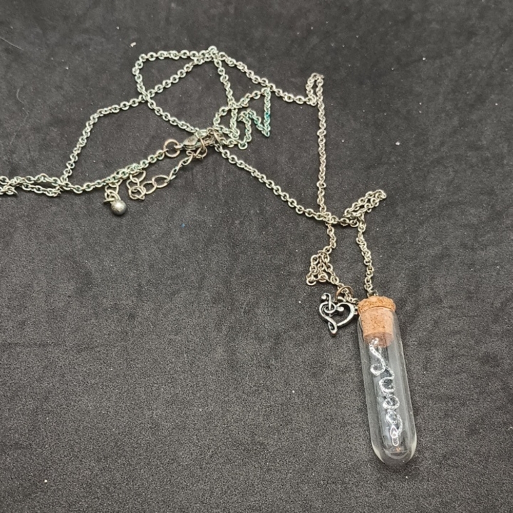 Hot Topic Silver Necklace with Glass Vial Pendant